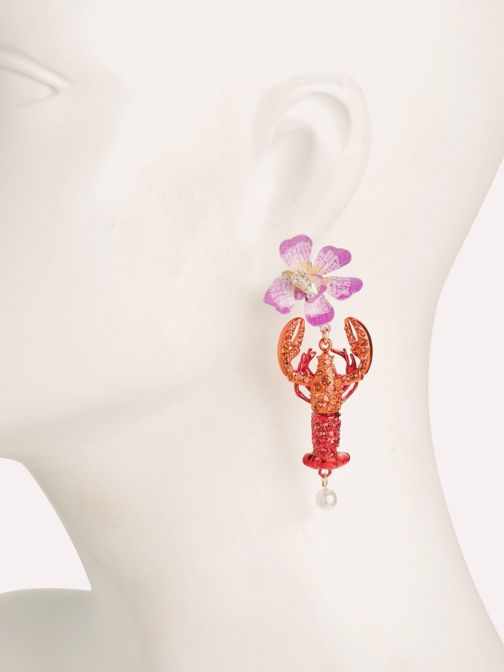 NWT BETSEY JOHNSON Mermaid Jewels Lobster Crystal Orchid Statement Earrings 2.5" - Picture 5 of 5